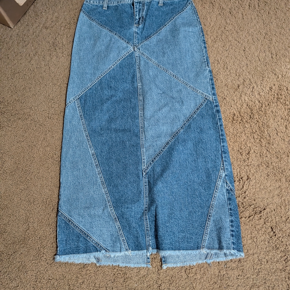 Patchwork Denim Full Length Skirt